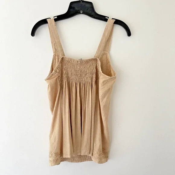 Boho Beige Embroidered Tank Top L Festival Cottagecore Fairy Hippie Button Strap - Picture 2 of 10